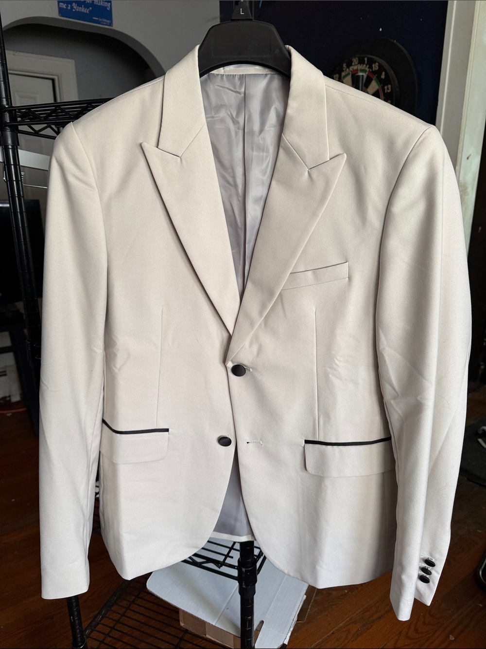 SHEIN Cream Two-Button Blazer with Black Trim Accents